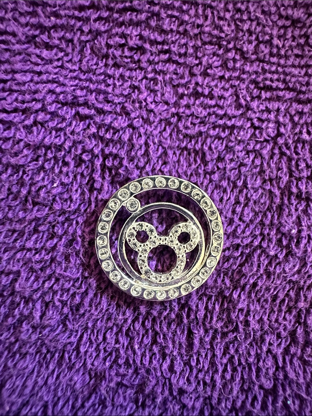 Disney Silver-tone Rhinestone Mickey Circle Pendant